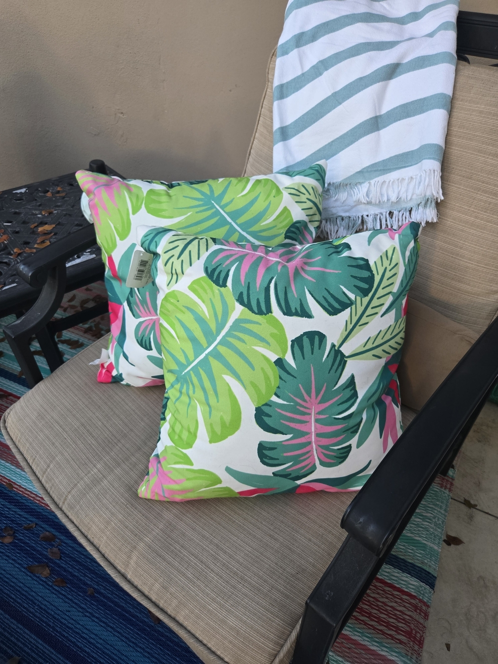 Ashland Tropical Leaf Print Accent Pillows SET OF 2 - Green & Pink